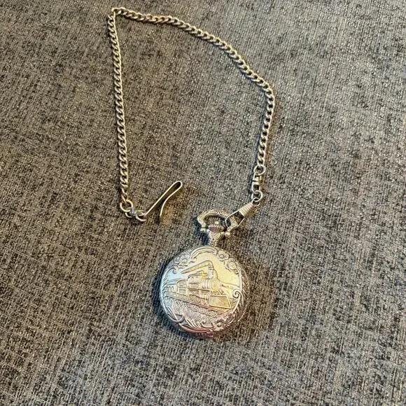 Details Pocket Watch Steam Train Locomotive Alloy Quartz Movement Chain Watch - Picture 2 of 8